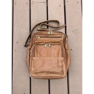 Genuine Leather Brown Crossbody Bag Backpack Multiple Pockets Zippers